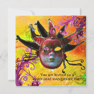 SCHWARZE ROTE JESTERMASK ,Party Masquerade Einladung