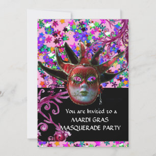 SCHWARZE ROTE JESTERMASK ,Party Masquerade, Schwar Einladung