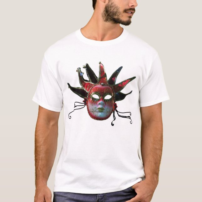 SCHWARZE ROTE JESTERMASK ,Party Masquerade T-Shirt (Vorderseite)