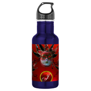 SCHWARZE ROTE JESTERMASK ,Party-Monogramm Masquera Edelstahlflasche