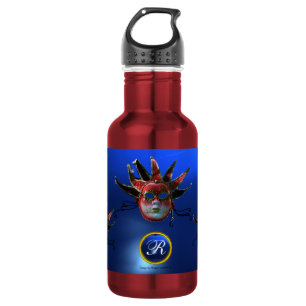 SCHWARZE ROTE JESTERMASK ,Party-Monogramm Masquera Trinkflasche
