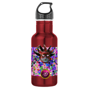 SCHWARZE ROTE JESTERMASK ,Party-Monogramm Masquera Trinkflasche