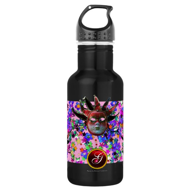 SCHWARZE ROTE JESTERMASK ,Party-Monogramm Masquera Trinkflasche (Vorderseite)