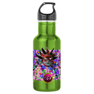 SCHWARZE ROTE JESTERMASK ,Party-Monogramm Masquera Trinkflasche