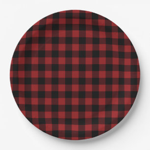 Schwarze rote Karo-Karo-Papierplatten Pappteller