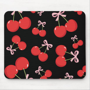 Schwarze rote Kirschen rosa Schleife Coquette Cott Mousepad
