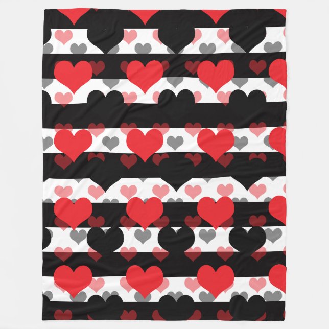 Schwarze rote Liebe mit Schwarz-weißen Streifen Fleecedecke (Vorderseite)