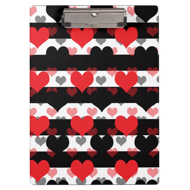 Schwarze rote Liebe mit Schwarz-weißen Streifen Klemmbrett (Vorderseite)