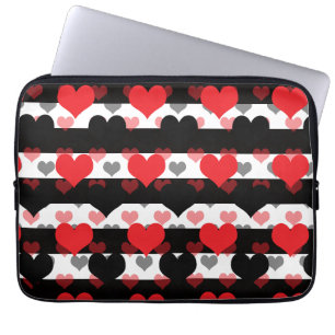 Schwarze rote Liebe mit Schwarz-weißen Streifen Laptopschutzhülle