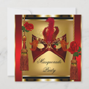 Schwarze rote Rosen-Gold-Maskenparty-Maske Einladung