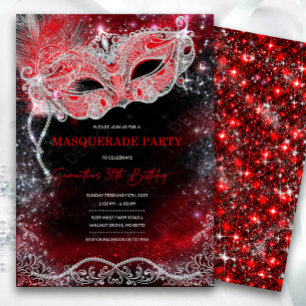 Schwarze rote Silber-Maskenball-Einladung Einladung