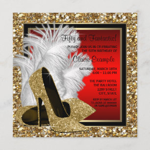 Schwarze, Rote und Goldene High Heels Geburtstagsf Einladung