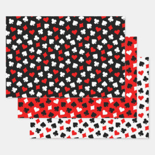 Schwarze rote und weiße Casino-Kartensymbole Geschenkpapier Set