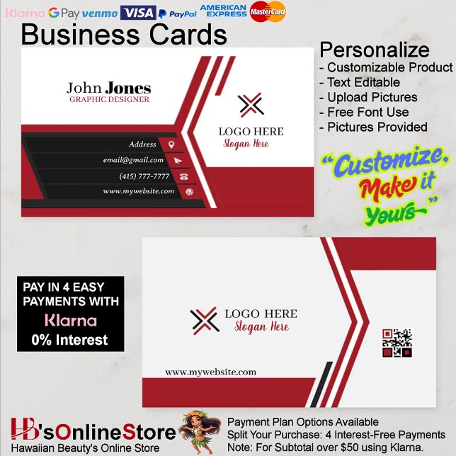 Schwarze, rote und weiße Visitenkarten 13 Pack mit Visitenkarte (Black Red & White Business Cards 13 Pack of 100.)