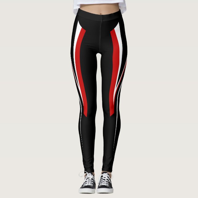 Schwarze rote weiße Leggings (Vorderseite)