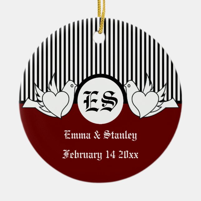 Schwarze, rote, weiße liebende Tauben-Initialen Keramikornament (Vorne)