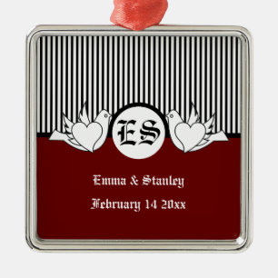 Schwarze, rote, weiße liebende Tauben-Initialen Silbernes Ornament