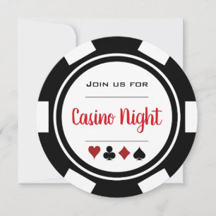 Schwarze rote weiße Poker-Chip-Casino-Nacht Einladung