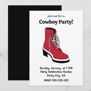 Schwarze rote Western-Stiefel Cowboy-Party Einladung