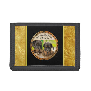 Schwarze Rottweiler niedliche Hunde mit traurigen  Trifold Geldbörse