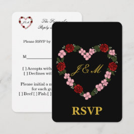 Schwarze RSVP-Karte mit einem rosa und roten Herze RSVP Karte