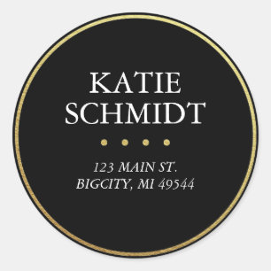 Schwarze Rücksendeadresse Etikett mit Imitate Gold Runder Aufkleber