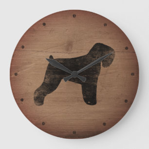 Schwarze russische Terrier-Silhouette-rustikale Große Wanduhr