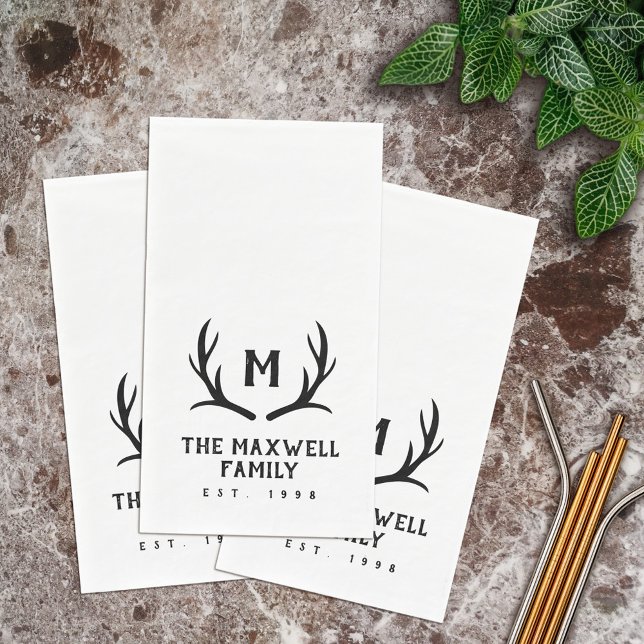 Schwarze Rustikale Antler Monogramm Serviette (Von Creator hochgeladen)