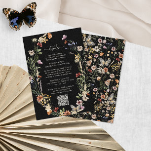 Schwarze Rustikale Boho-Wildblumen-Einlegekarte Begleitkarte