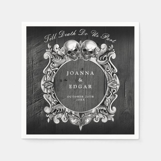 Schwarze Rustikale Holzskulls Gotische Hochzeit Serviette (Vorderseite)