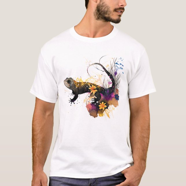 Schwarze Salamander-Kunst T-Shirt (Vorderseite)