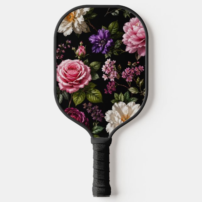Schwarze Samt-Rose Pickleball Schläger (Vorderseite)