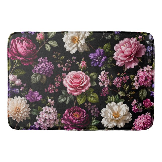 Schwarze Samt-Rosen-Badmatte Badematte (Vorderseite)