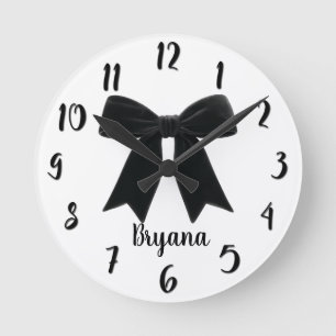 Schwarze Samtschleife Elegant Stylisch Runde Wanduhr