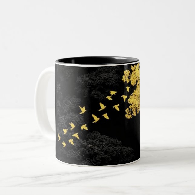 Schwarze Schablonenfigur Muster Tasse | Lustig Min (Vorderseite Links)