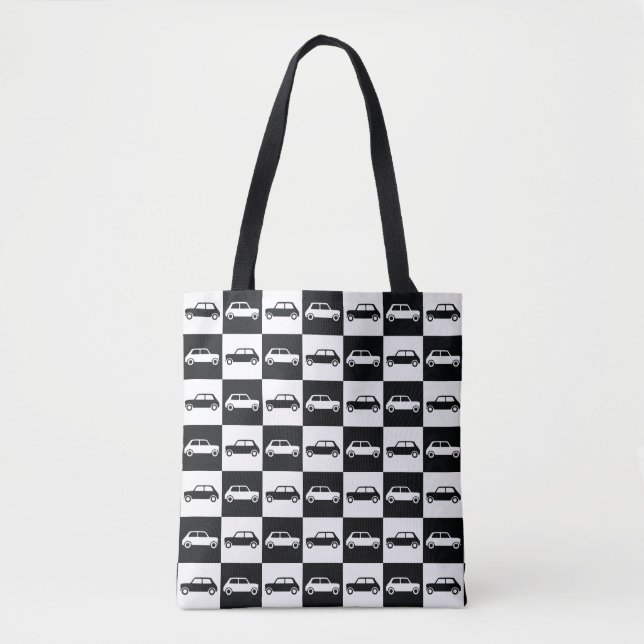Schwarze Schachbrett-Mini-Cooper-Tasche (Vorderseite)