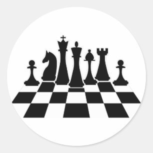 Schwarze Schachfiguren auf einem Schachbrett Runder Aufkleber