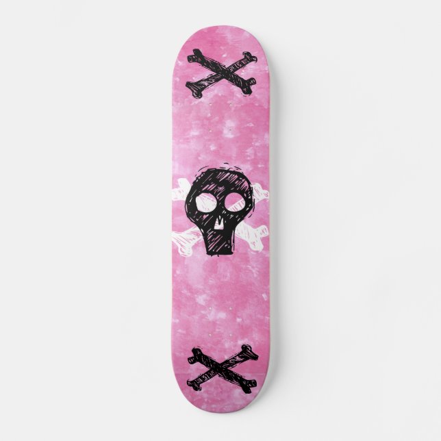 Schwarze Schädel-Rosahimmel-Skateboardplattform Skateboard (Vorderseite)