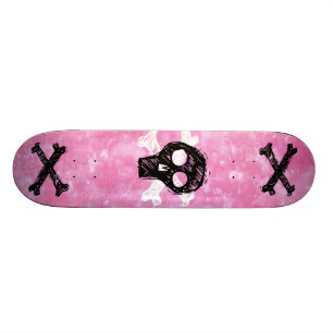 Schwarze Schädel-Rosahimmel-Skateboardplattform Skateboard