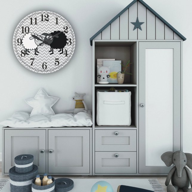 Schwarze Schafe Weiße Schafe Runde (große Wall-Uhr Große Wanduhr (Von Creator hochgeladen)