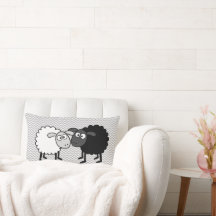 Schwarze Schafe, weißes Schaftkopfkissen