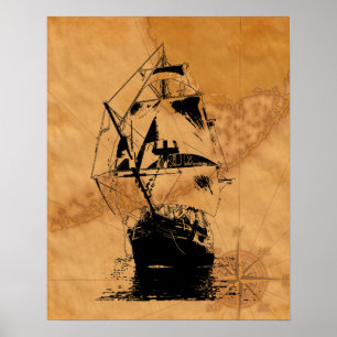Schwarze Schiffssilhouette Poster