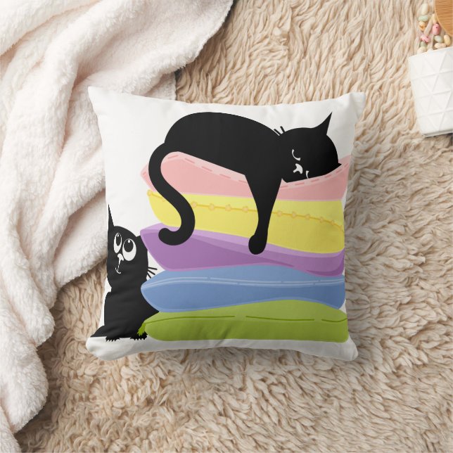 Schwarze schlafende Katze Regenbogen-Wurfkissen Kissen (Decke)