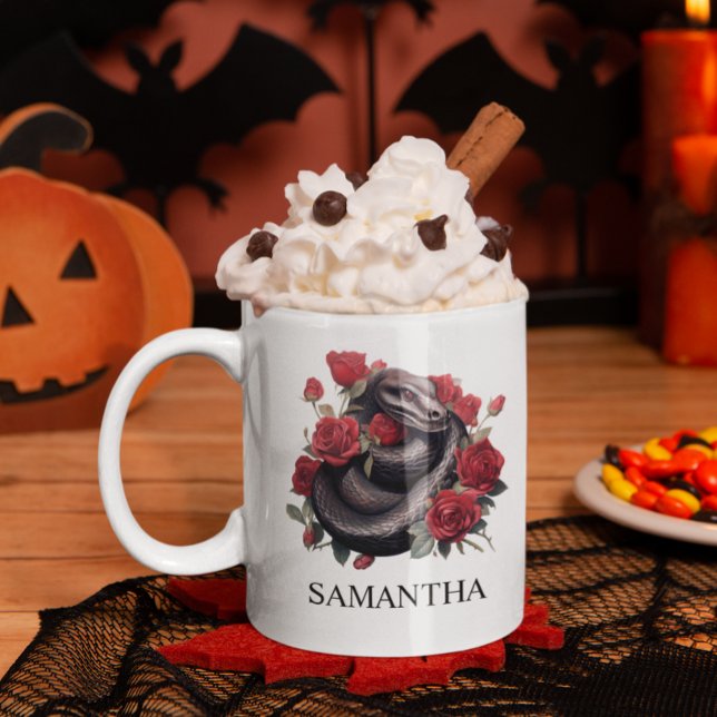 Schwarze Schlange in Rose Wasserfarbene Erde Kaffeetasse (Von Creator hochgeladen)