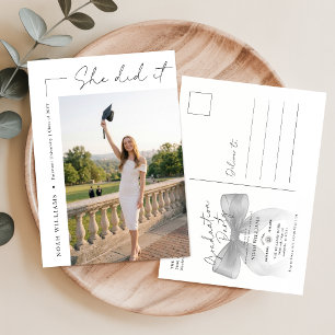 Schwarze Schleife Foto-Abschlussfeier-Einladung Postkarte