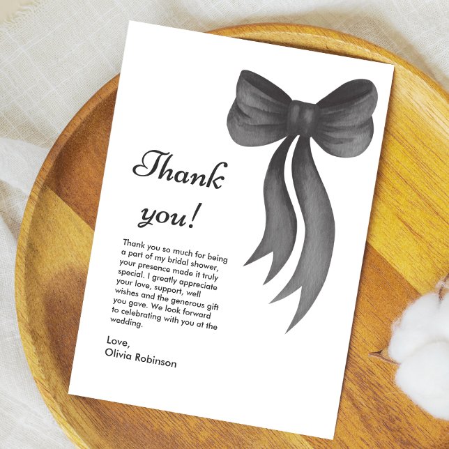 Schwarze Schleife - Sie knüpft den Knoten - Brautp Dankeskarte (Black Bow She's Tying the Knot Bridal Shower Thank You Card  )