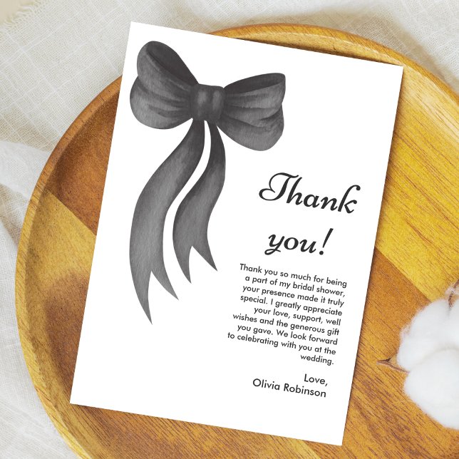 Schwarze Schleife: Sie knüpft den Knoten - Brautpa Dankeskarte (Black Bow She's Tying the Knot Bridal Shower Thank You Card )