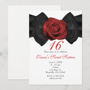 Schwarze Schleife und rote Rose elegante Einladung