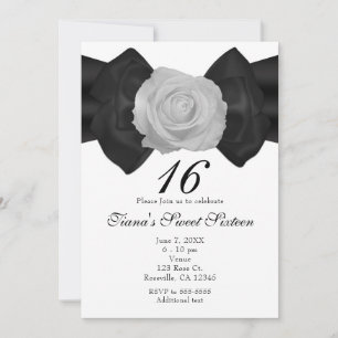 Schwarze Schleife und weiße Rose elegante Einladun Einladung