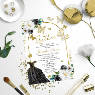 Schwarze Schmetterling Spanische Quinceanera Einla Einladung